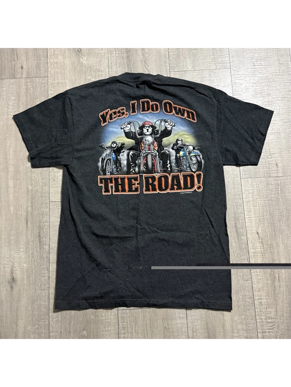 Vintage 2006 Big Dogs Yes I Do Own The Road Biker Motorcycle Y2K Gray Shirt Men - Picture 4 of 9